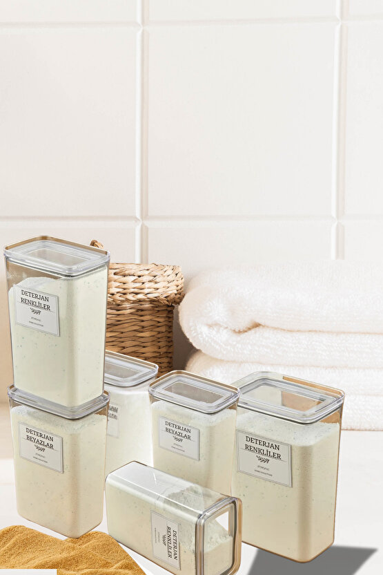 8li Deterjan Kutusuvakum Kapaklı Banyo Düzenleyici Saklama Kutusu 2.9 L Şeffaf Renk