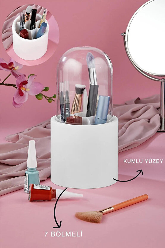 Bölmeli Makyaj Organizeri - Daisy Şeffaf Kapaklı Büyük Fırça Organizeri - MKY-172