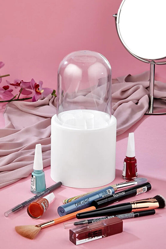 Bölmeli Makyaj Organizeri - Daisy Şeffaf Kapaklı Büyük Fırça Organizeri - MKY-172