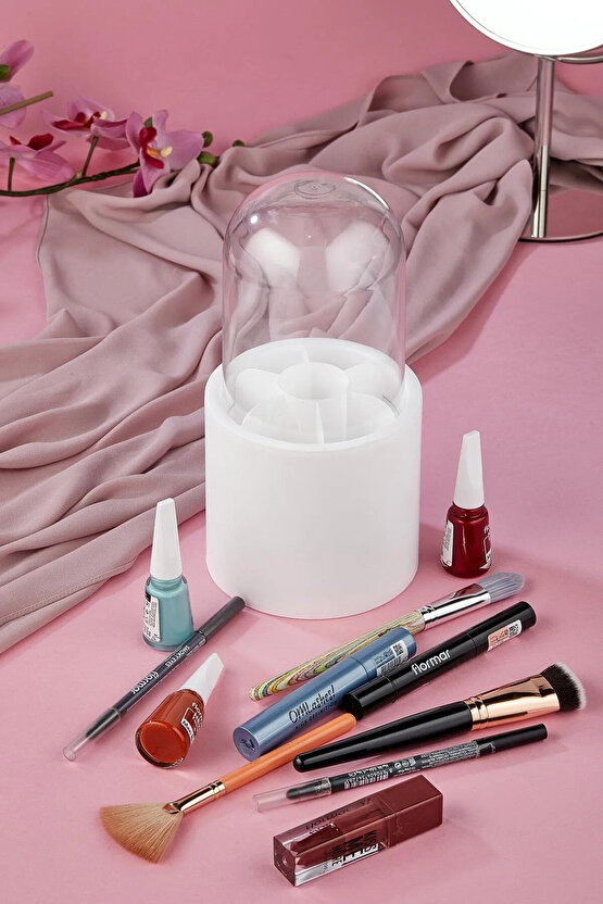 Bölmeli Makyaj Organizeri - Daisy Şeffaf Kapaklı Büyük Fırça Organizeri - MKY-172