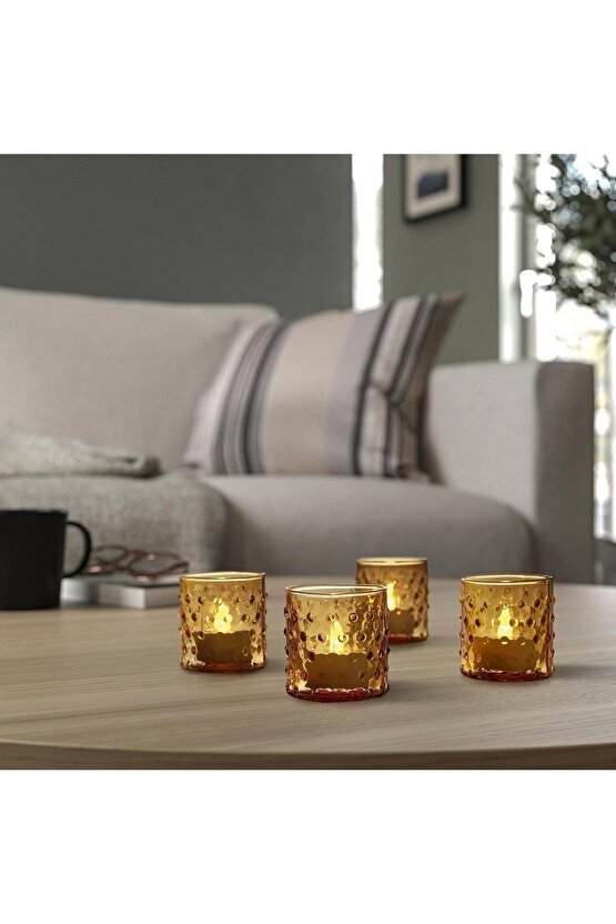 HUTLÖS 4 lü Set 6 cm Koyu Sarı Cam Tealight Mumluk Şamdan