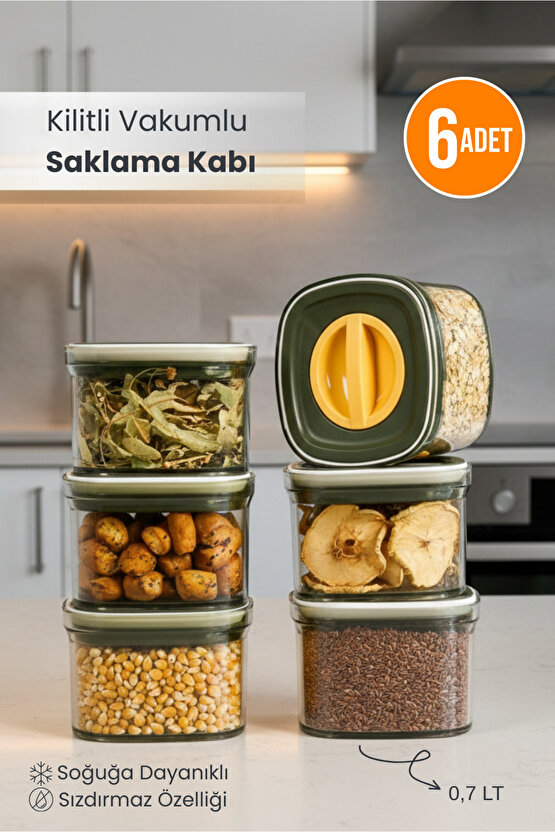 6lı Locko Kilitli Sızdırmaz Saklama Kabı Vakumlu Erzak Kabı 0,7 L