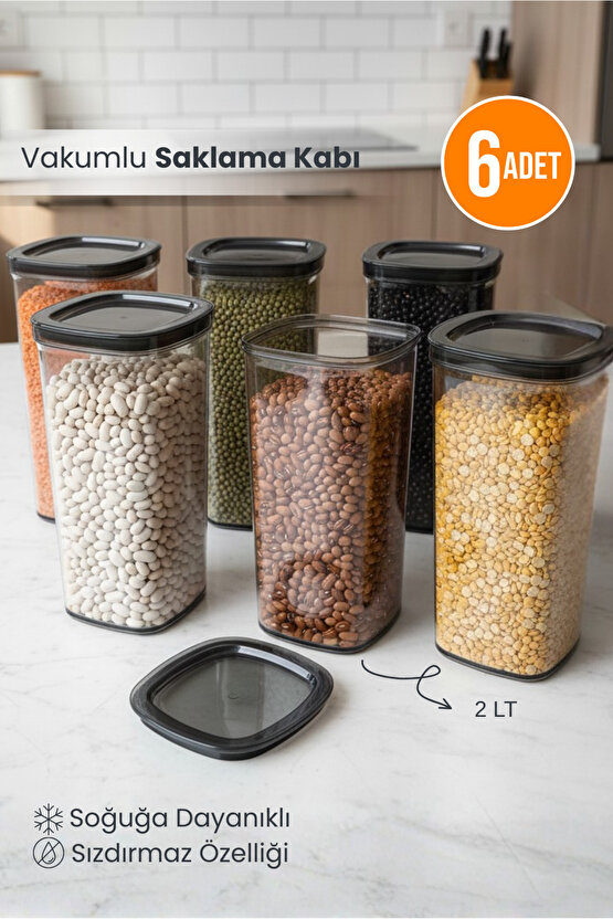 6lı Clario Sızdırmaz Saklama Kabı Vakumlu Erzak Kabı 2L