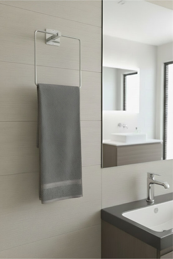Yapışkanlı Metal Gümüş Havluluk Kare Banyo Pratik Havluluk