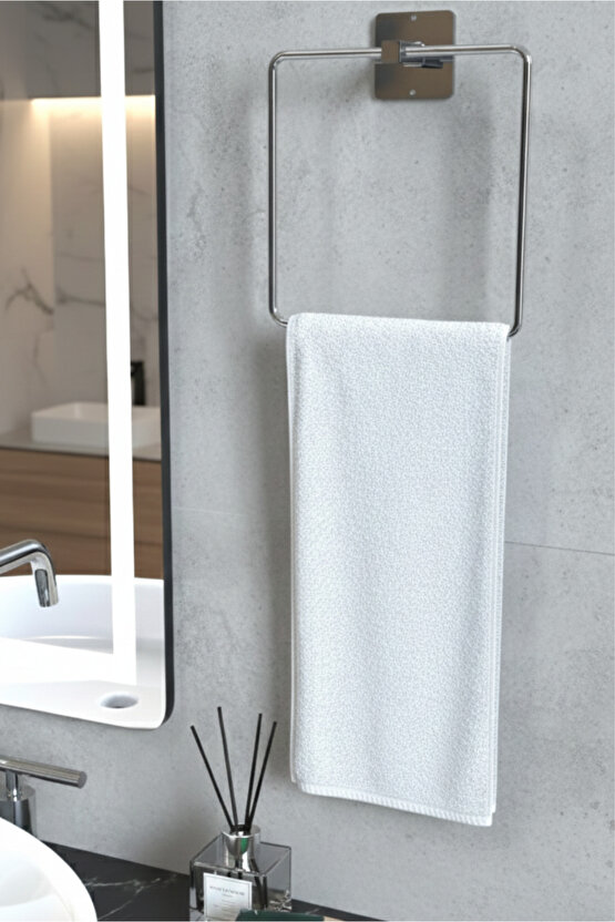 Yapışkanlı Metal Gümüş Havluluk Kare Banyo Pratik Havluluk
