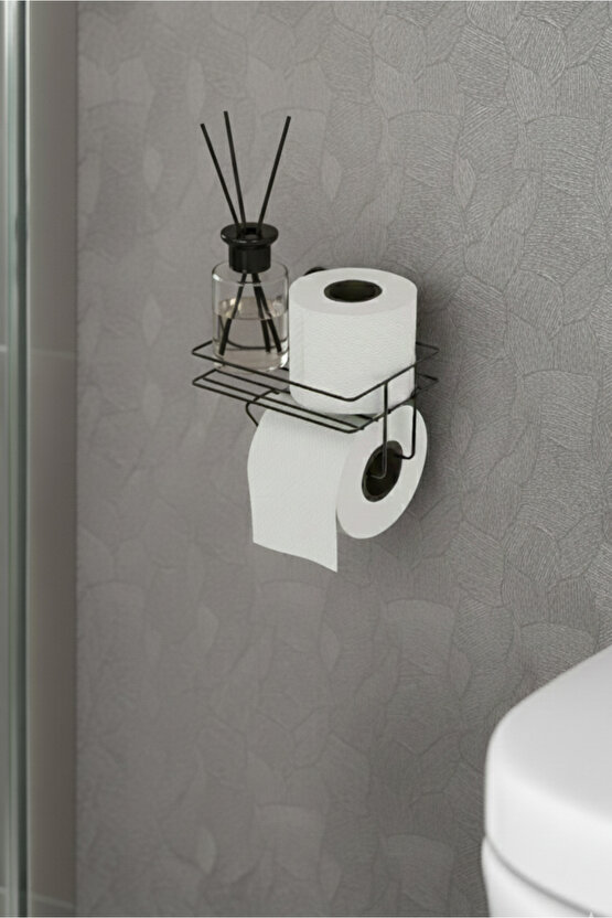 Yapışkanlı Siyah Tuvalet Kağıtlığı Metal Tuvalet Kağıdı Askısı