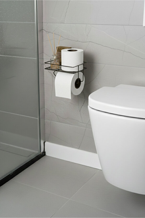 Yapışkanlı Siyah Tuvalet Kağıtlığı Metal Tuvalet Kağıdı Askısı