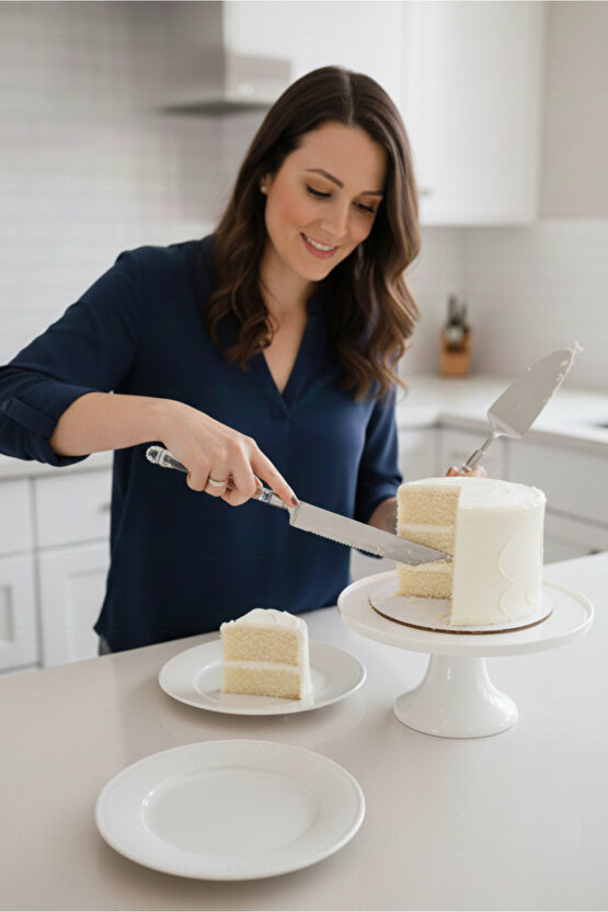 2li Kristal Saplı Pasta Servis Seti Spatula Bıçak Sunum Servis Seti