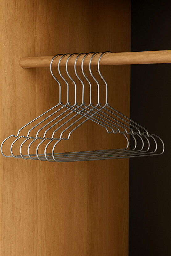 12li Paslanmaz Metal Kıyafet ve Elbise Askısı Tel Askı