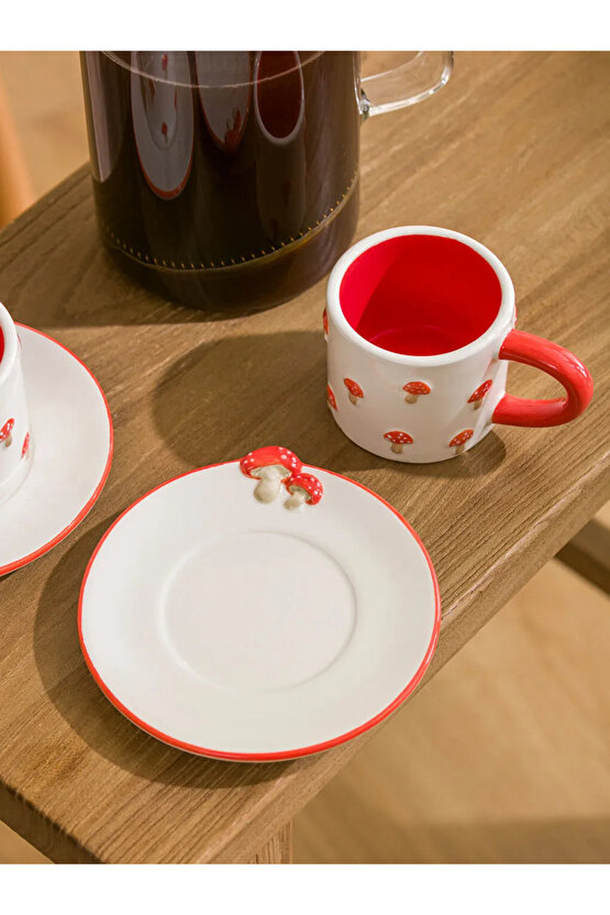 LCW HOME Karışık Mantar Desenli İki Kişilik Seramik Kahve Fincan Takımı 100 Ml