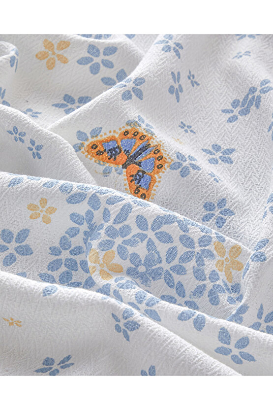 Butterfly Art Baskılı King Size Pike Takımı 240x220 cm Mavi