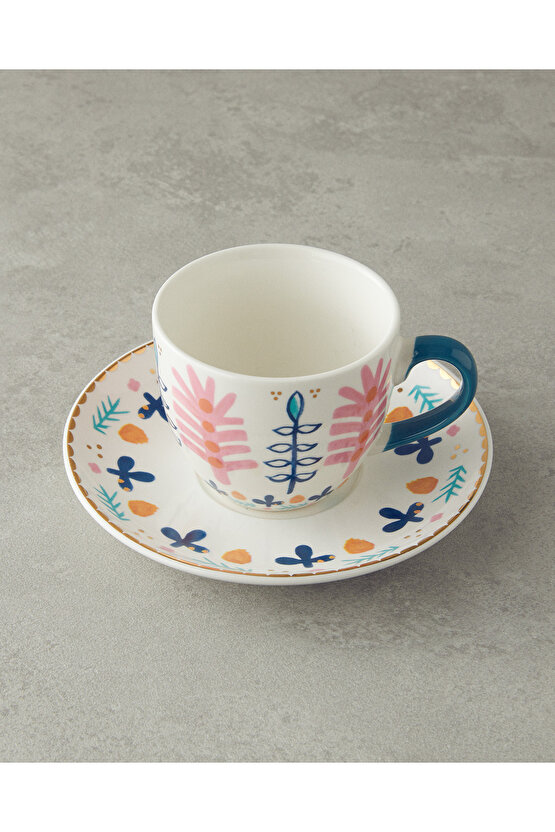 Love Adore New Bone China 4 Parça 2 Kişilik Fincan Takımı Pembe - Mavi