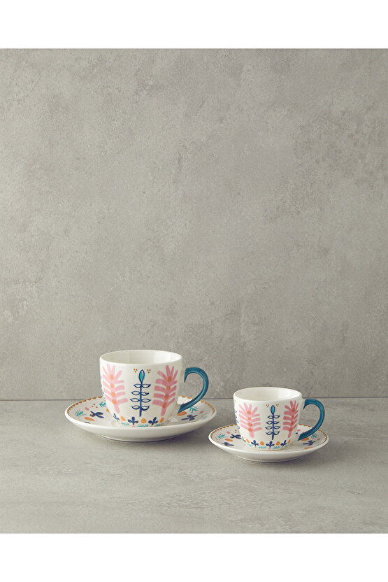 Love Adore New Bone China 4 Parça 2 Kişilik Fincan Takımı Pembe - Mavi
