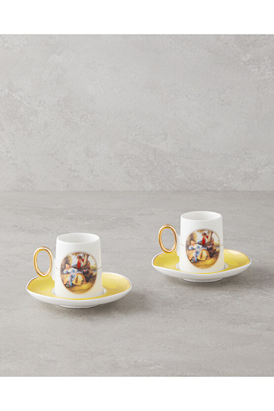 Selene Porselen 4 Parça 2 Kişilik Kahve Fincan Takımı 80 ml Sarı