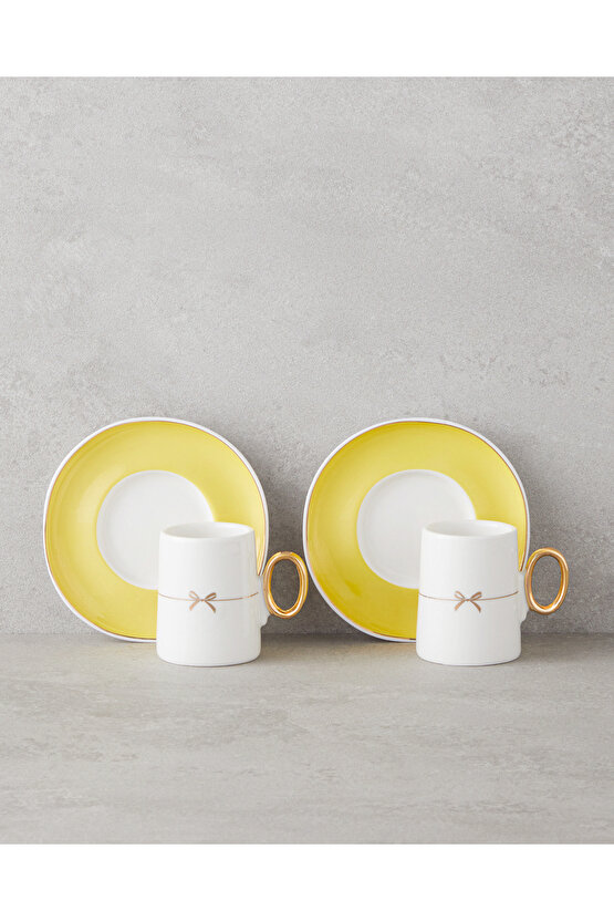 Selene Porselen 4 Parça 2 Kişilik Kahve Fincan Takımı 80 ml Sarı