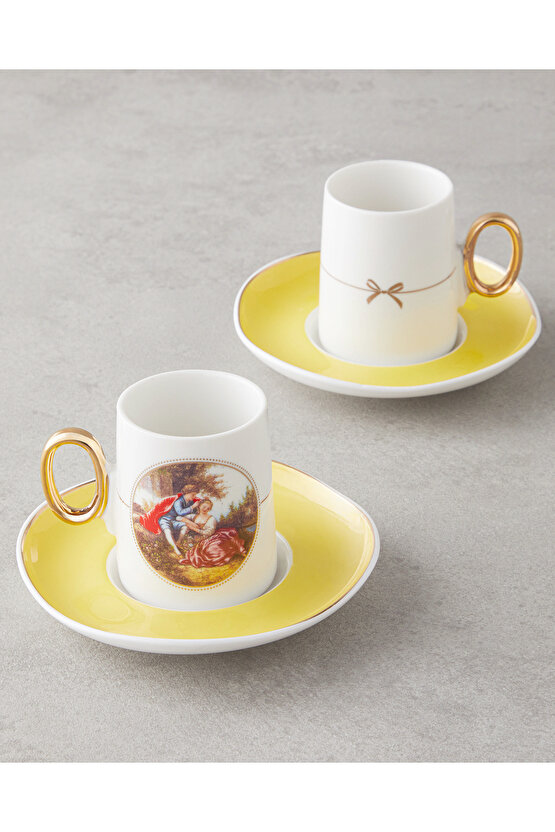 Selene Porselen 4 Parça 2 Kişilik Kahve Fincan Takımı 80 ml Sarı
