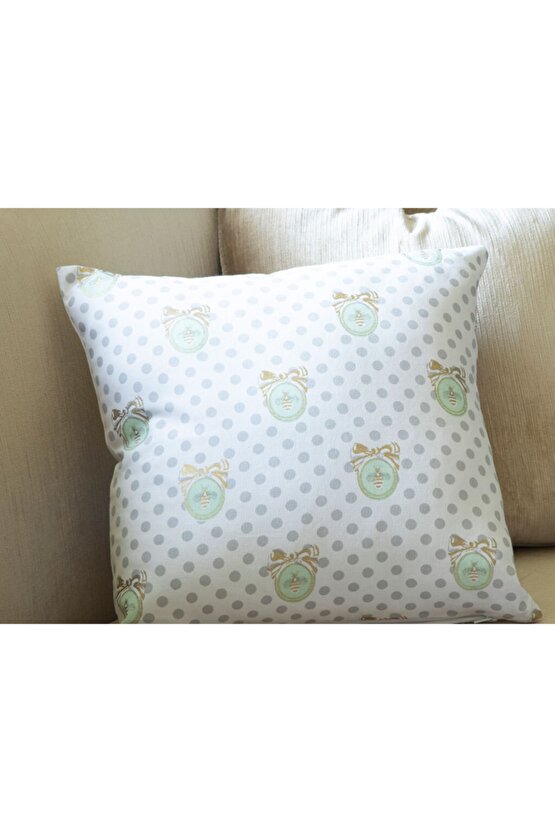 Bee Baskılı Kırlent Kılıfı 40x40 Cm Beyaz-yeşil-altın