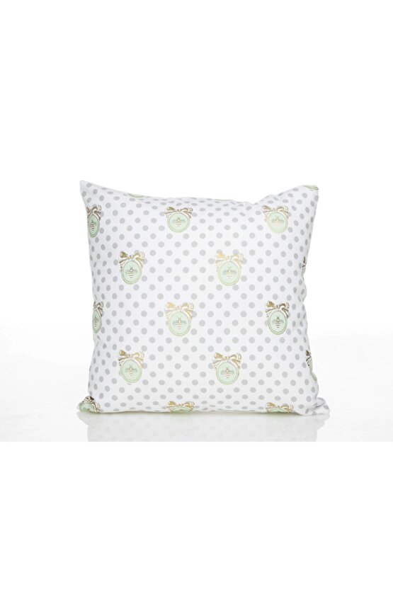 Bee Baskılı Kırlent Kılıfı 40x40 Cm Beyaz-yeşil-altın