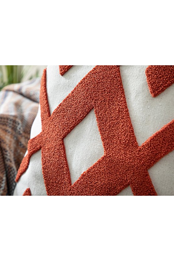 Roche Punch Nakışlı Kırlent Kılıfı 45x45 Cm Naturel