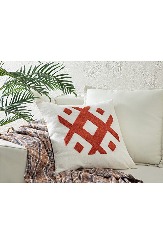 Roche Punch Nakışlı Kırlent Kılıfı 45x45 Cm Naturel