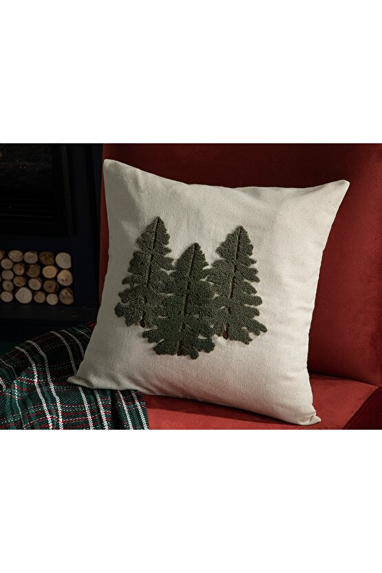 Bioni Punch Nakışlı Kırlent Kılıfı 45x45 Cm Naturel