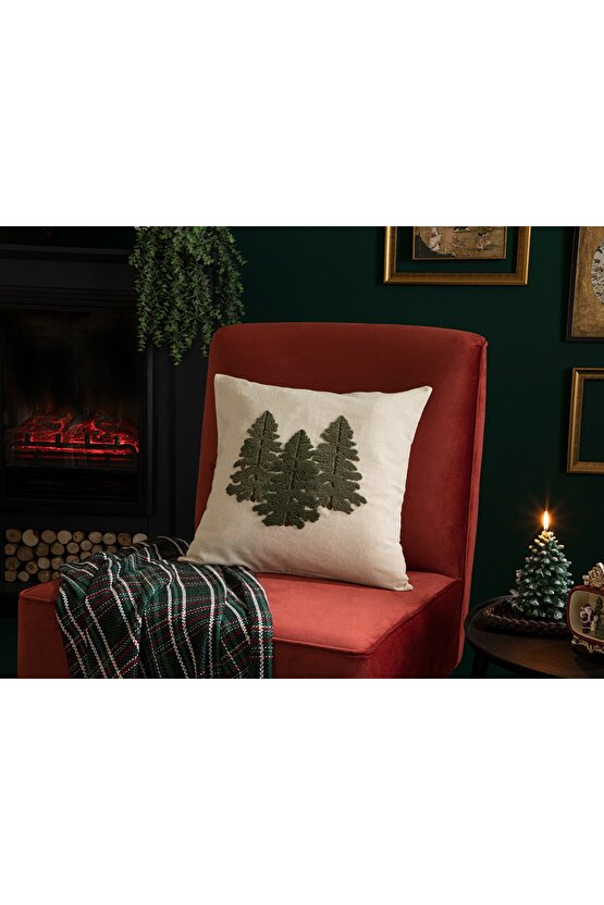 Bioni Punch Nakışlı Kırlent Kılıfı 45x45 Cm Naturel