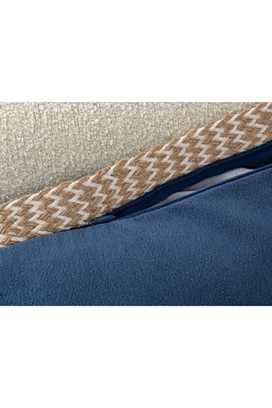 Marine Greta Jüt Biyeli Kırlent Kılıfı 45x45 Cm İndigo