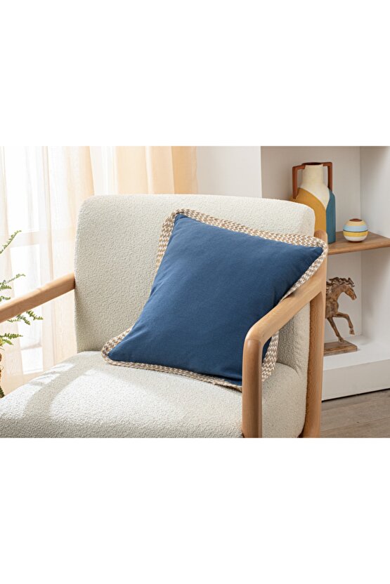 Marine Greta Jüt Biyeli Kırlent Kılıfı 45x45 Cm İndigo