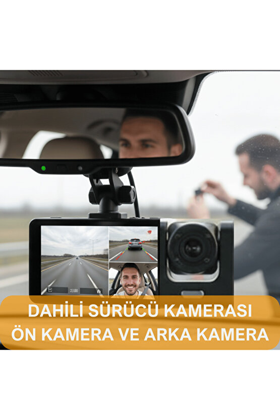 Araç İçi Kamera Trafik Kamerası Mikrofonlu Yol Takip 3 Kamera Sürücü Yol Ekranlı Kamera Kayıt Cihazı