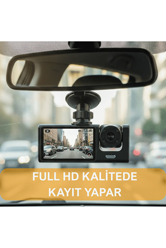 Araç İçi Kamera Trafik Kamerası Mikrofonlu Yol Takip 3 Kamera Sürücü Yol Ekranlı Kamera Kayıt Cihazı