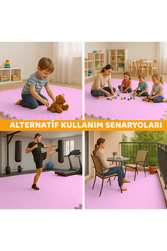 Tatami Zemin Karosu Spor Zemin Çocuk Odası Matı Ses Yalıtımlı Karo Halı Eva Panel Pembe 50 Cm