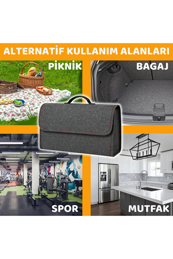 Beylini Premium Keçe Araç Bagaj Organizeri Suya Dayanıklı Pratik Taşınabilir Katlanabilir Gri