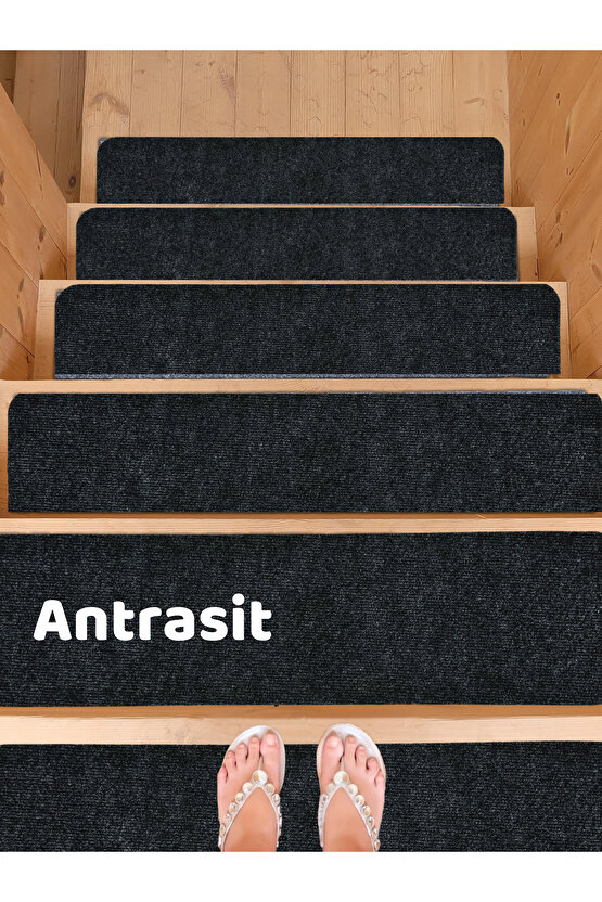 Merdiven Halısı Basamak Halısı Keçe Kaymaz Taban Yapışkanlı Halıfleks Antrasit 1li 20x75 Cm