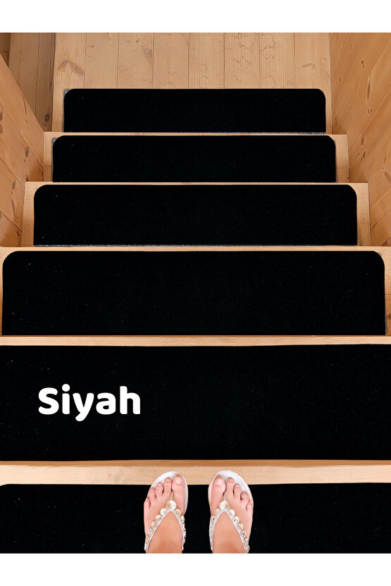 Merdiven Halısı Basamak Halısı Keçe Kaymaz Taban Yapışkanlı Halıfleks Siyah 1li 20x75 Cm