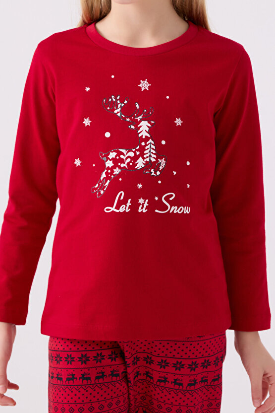 Kız Çocuk Kırmızı Uzun Kol Pijama Takımı