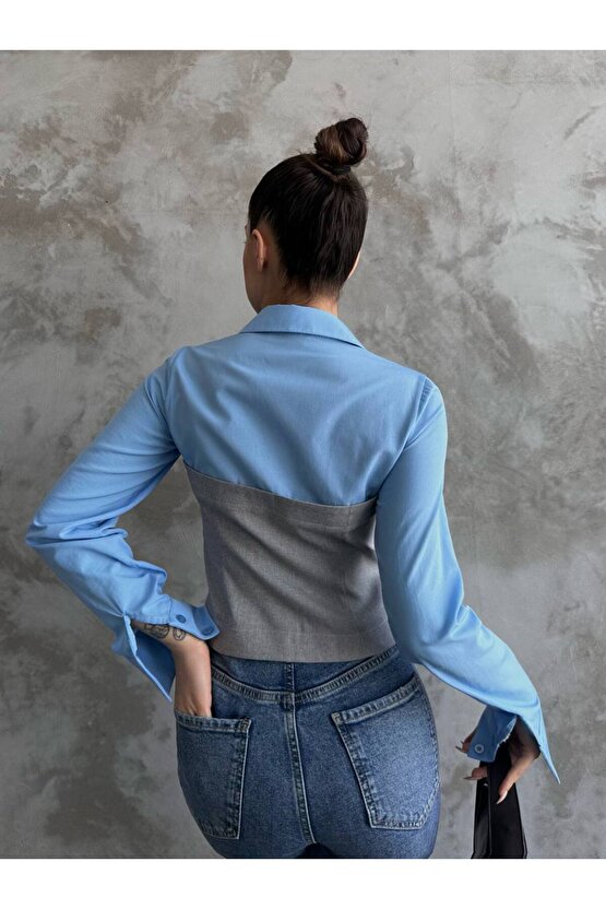 mavi-gri ikili görünüm gömlek