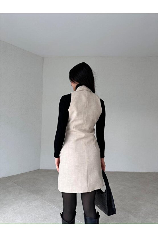 Yün Efekt Mini Yelek Elbise