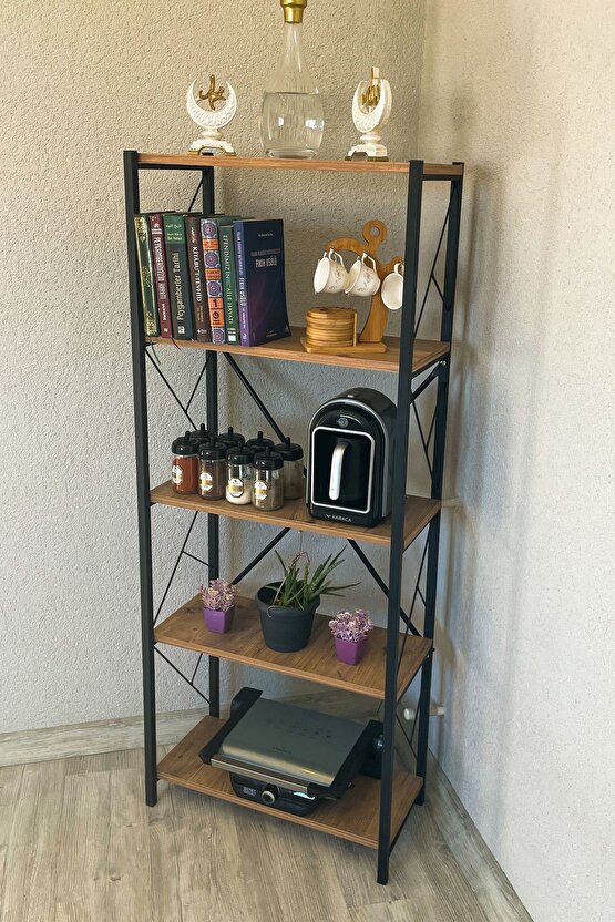 Metal Kitaplık 5 Raflı Çok Amaçlı Dosya Kitap Rafı Ofis Salon Atlantik Çam Raf