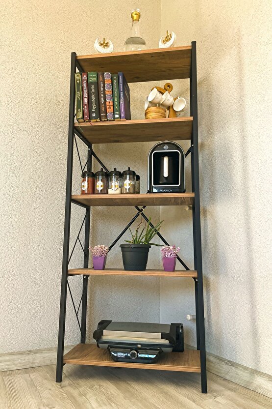 Metal Kitaplık 5 Raflı Çok Amaçlı Dosya Kitap Rafı Ofis Salon Atlantik Çam Raf
