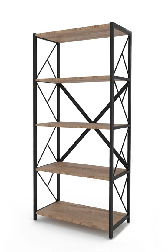 Metal Kitaplık 5 Raflı Çok Amaçlı Dosya Kitap Rafı Ofis Salon Atlantik Çam Raf