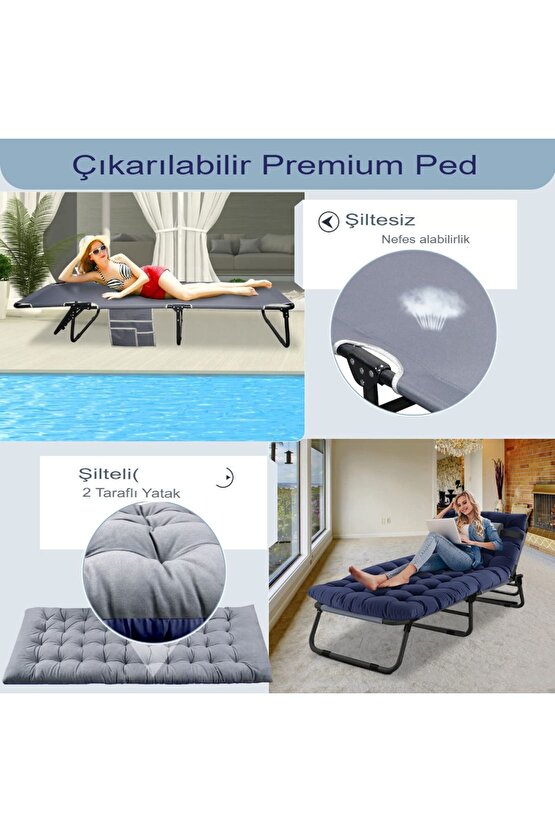Minderli Şezlong Katlanır Şezlong Plaj Şezlongu, Portatif Kamp Ve Bahçe Şezlongu Dinlenme Koltuğu