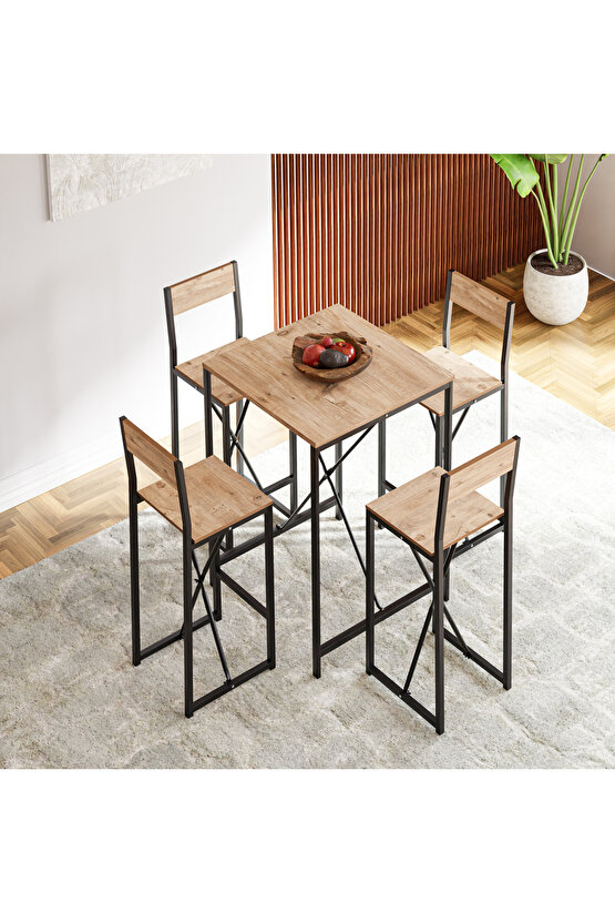4 Kişilik Bar Masa Sandalye Seti Mutfak Yemek Masası Takımı Çam 1575