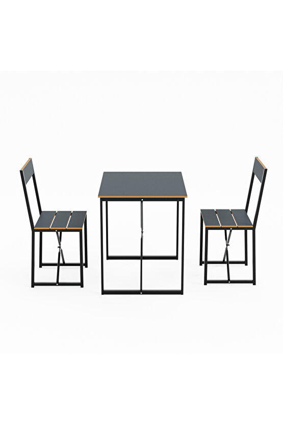 Mutfak Masası 2 Kişilik Balkon Masa Takımı Füme 1491