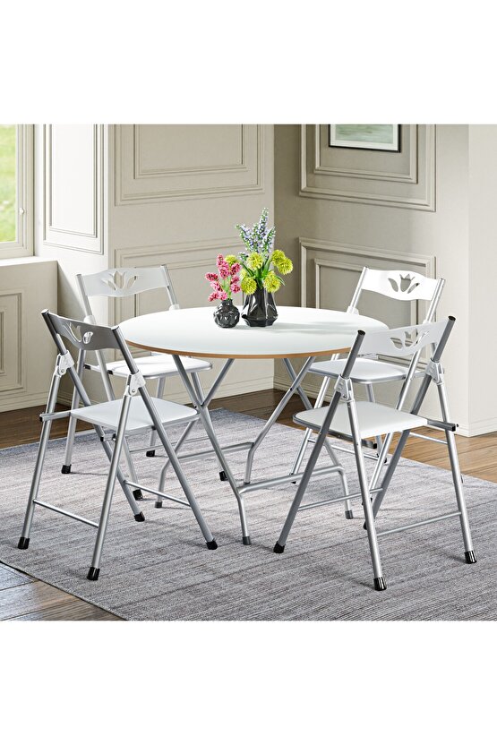 Katlanır Masa ve 4 Adet Sandalye Seti Beyaz 1463