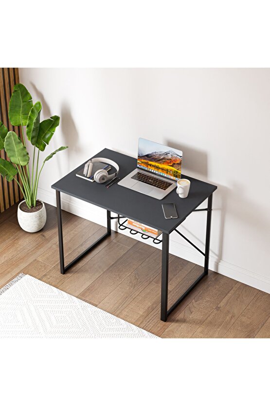 Bilgisayar Masası Raflı Çalışma Laptop Masası Füme 1445