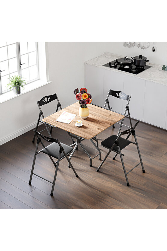 Katlanır Kırma Çam Kare Masa Sandalye Takımı Seti 1385