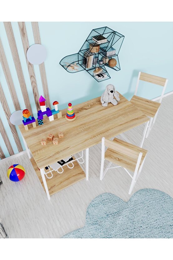 Çocuk Çalışma Masası Ve 2 Sandalyeli Oyun Etkinlik Aktivite Masası