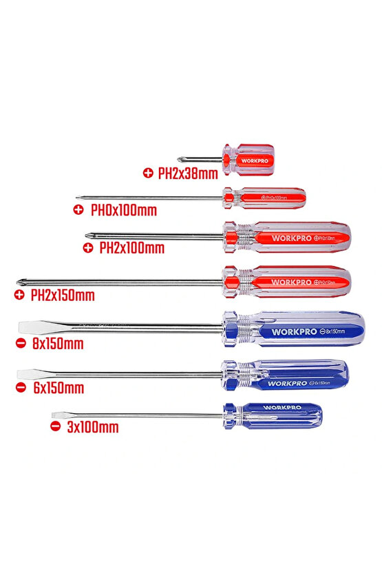 WP200533 7 Parça CR-V Manyetik Profesyonel Tornavida Seti