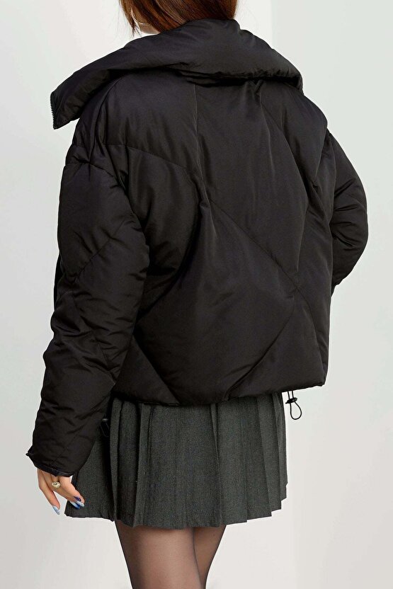 Kadın Oversize Siyah Şişme Mont | Dolgulu Su Geçirmez Puffer Ceket Kışlık