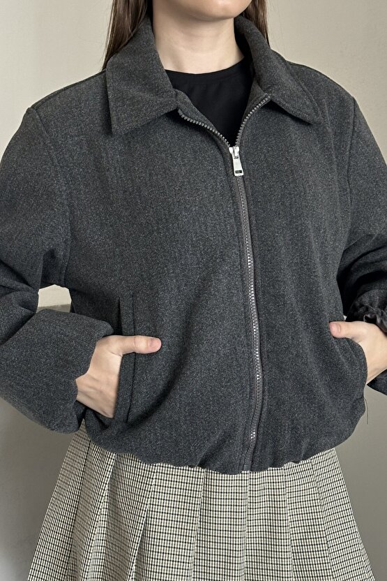 Kadın Oversize Bomber Ceket – Yumuşak Kaşe Dokulu, Mevsimlik, Casual Polar Mont